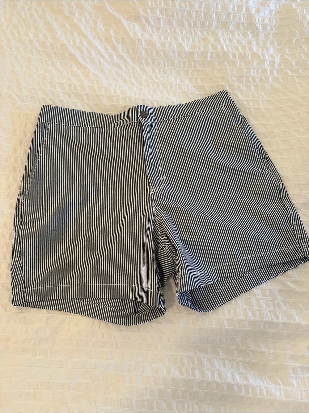 Abercrombie & Fitch Navy and White Pinstriped “Resort Shorts”